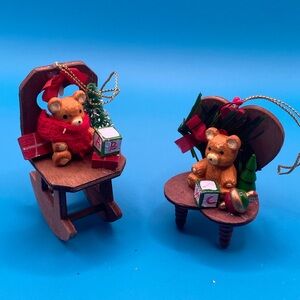 Two Vintage Bear Wooden Ornaments